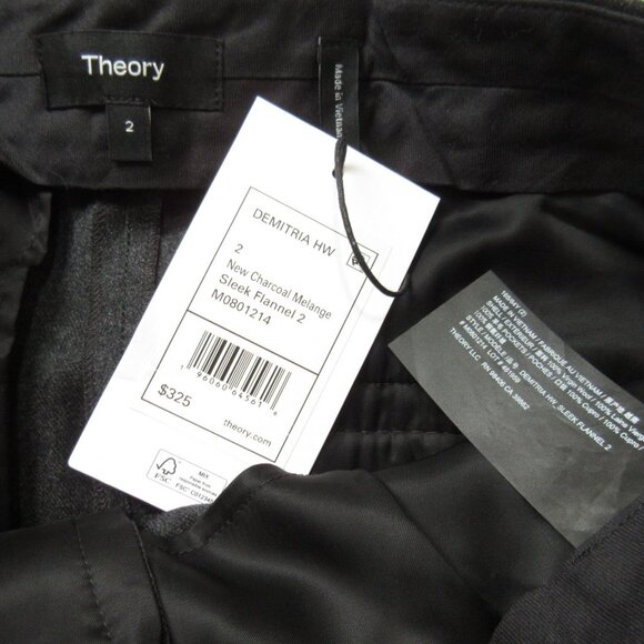 NWT THEORY Demitria in Charcoal Mélange Sleek Flannel Trouser Pants 2 - Picture 3 of 4